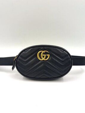 Gucci GG Marmont Quilted Leather Black Belt Bag Gold